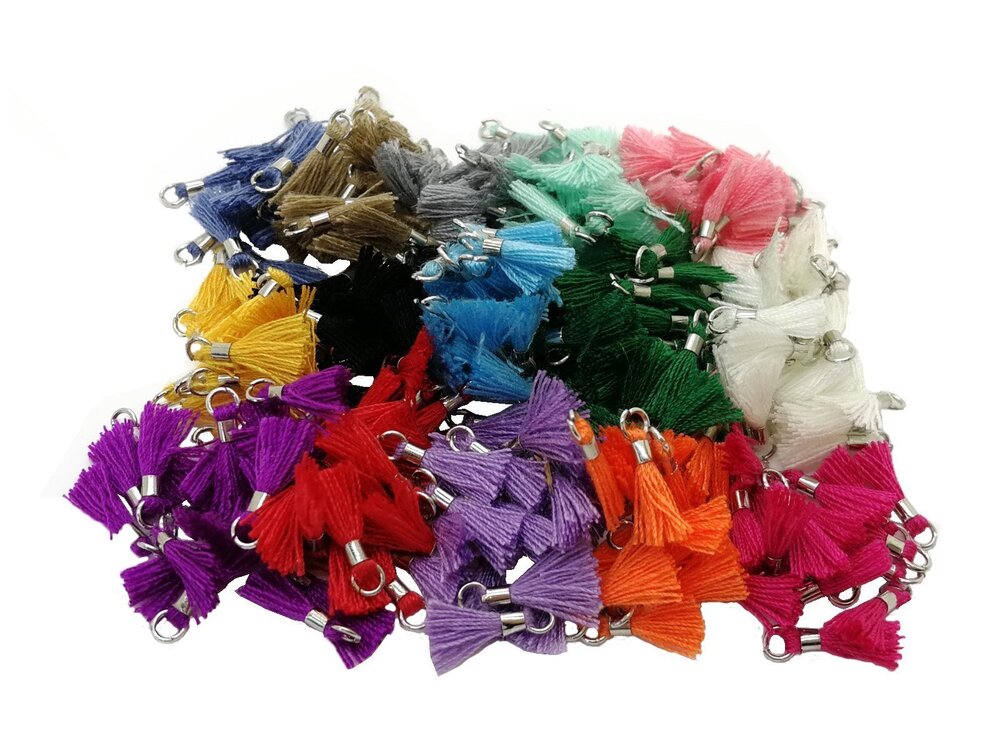2997 200pcs Mini Tiny Tassels with Silver Jump Ring 13mm1/2'' Short Cotton